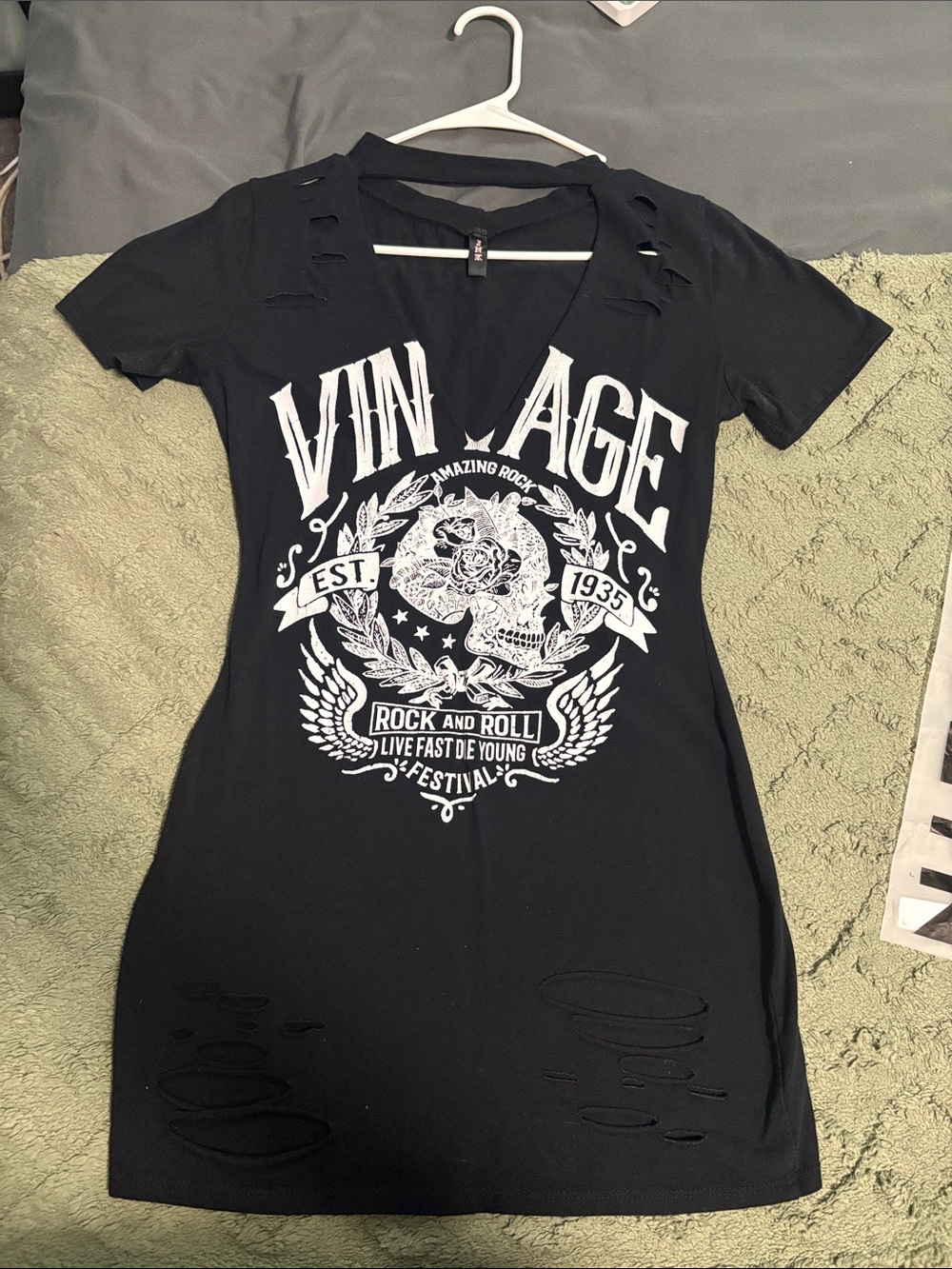 Black Vintage Graphic Mini Dress